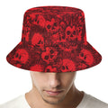 Red Punk Skull Pattern Print Bucket Hat
