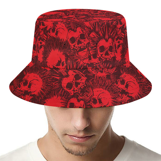 Red Punk Skull Pattern Print Bucket Hat