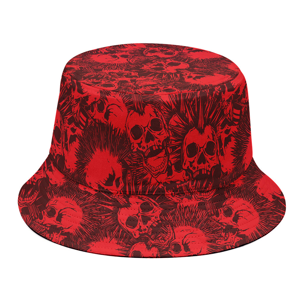 Red Punk Skull Pattern Print Bucket Hat