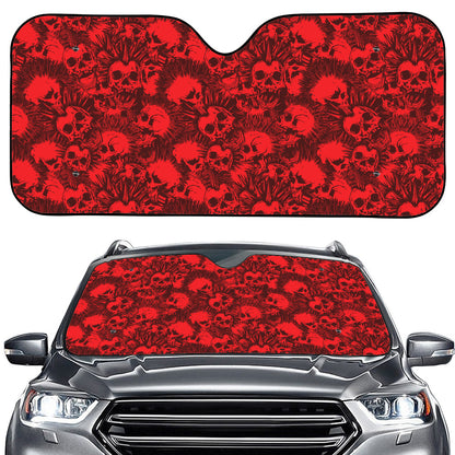 Red Punk Skull Pattern Print Car Windshield Sun Shade