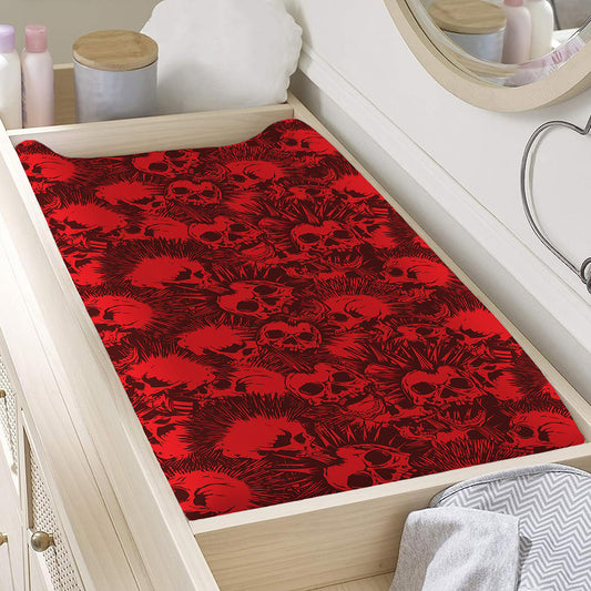 Red Punk Skull Pattern Print Changing Pad Cover