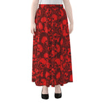 Red Punk Skull Pattern Print Chiffon Maxi Skirt