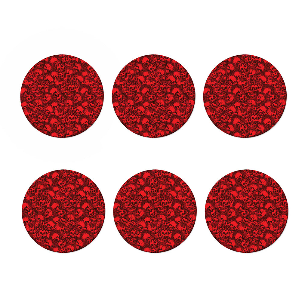 Red Punk Skull Pattern Print Coaster Set