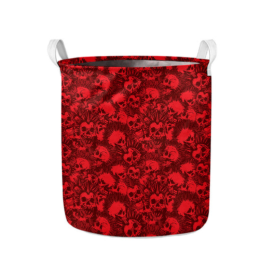 Red Punk Skull Pattern Print Collapsible Laundry Basket