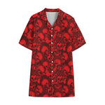 Red Punk Skull Pattern Print Cotton Hawaiian Shirt