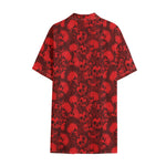 Red Punk Skull Pattern Print Cotton Hawaiian Shirt