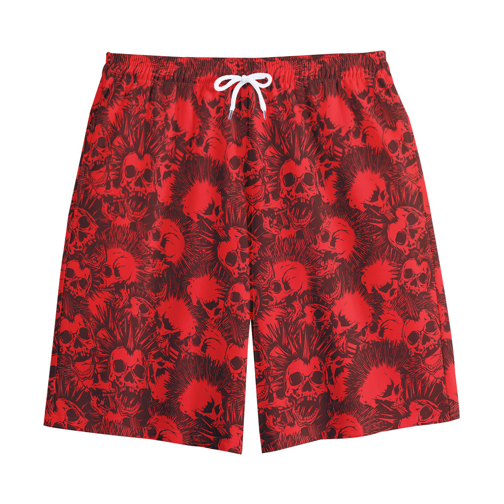 Red Punk Skull Pattern Print Cotton Shorts