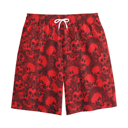 Red Punk Skull Pattern Print Cotton Shorts