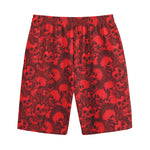 Red Punk Skull Pattern Print Cotton Shorts