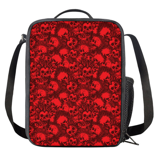 Red Punk Skull Pattern Print Crossbody Lunch Bag