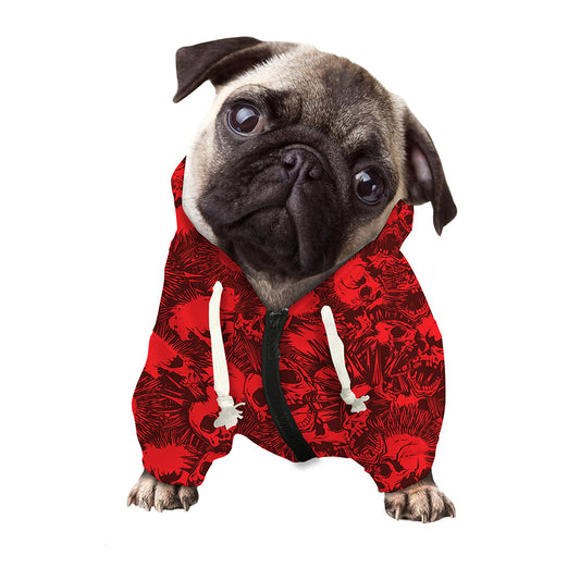 Red Punk Skull Pattern Print Dog Zip Up Hoodie