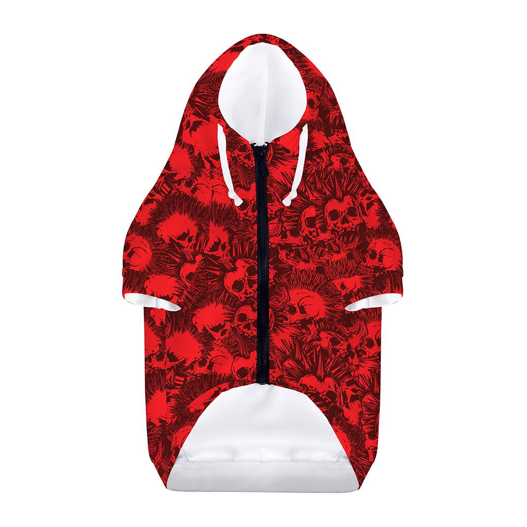 Red Punk Skull Pattern Print Dog Zip Up Hoodie