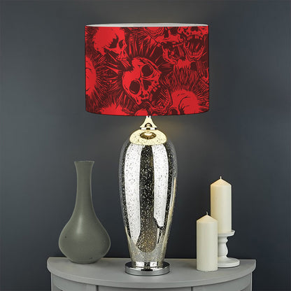 Red Punk Skull Pattern Print Drum Lamp Shade