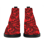 Red Punk Skull Pattern Print Flat Ankle Boots