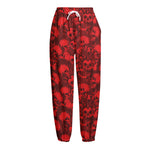 Red Punk Skull Pattern Print Fleece Lined Knit Pants