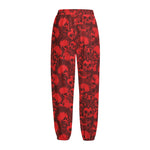 Red Punk Skull Pattern Print Fleece Lined Knit Pants