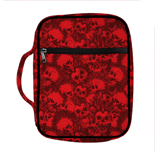Red Punk Skull Pattern Print Front Pocket Bible Bag