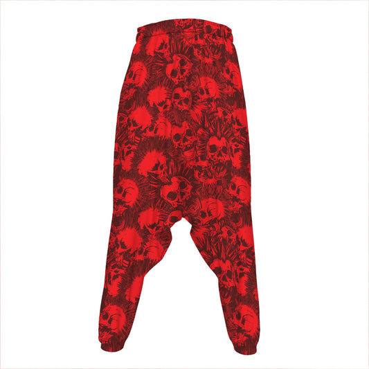 Red Punk Skull Pattern Print Hammer Pants