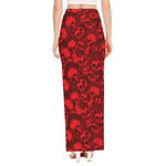 Red Punk Skull Pattern Print High Slit Maxi Skirt