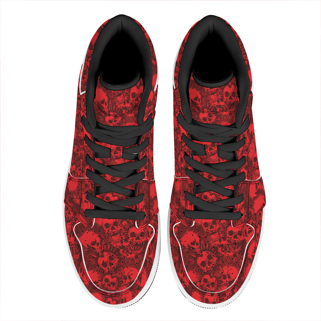 Red Punk Skull Pattern Print High Top Leather Sneakers