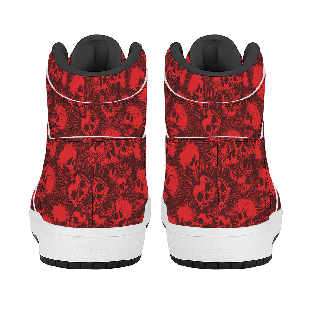 Red Punk Skull Pattern Print High Top Leather Sneakers