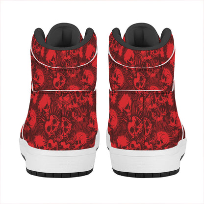 Red Punk Skull Pattern Print High Top Leather Sneakers