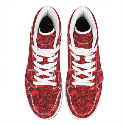 Red Punk Skull Pattern Print High Top Leather Sneakers