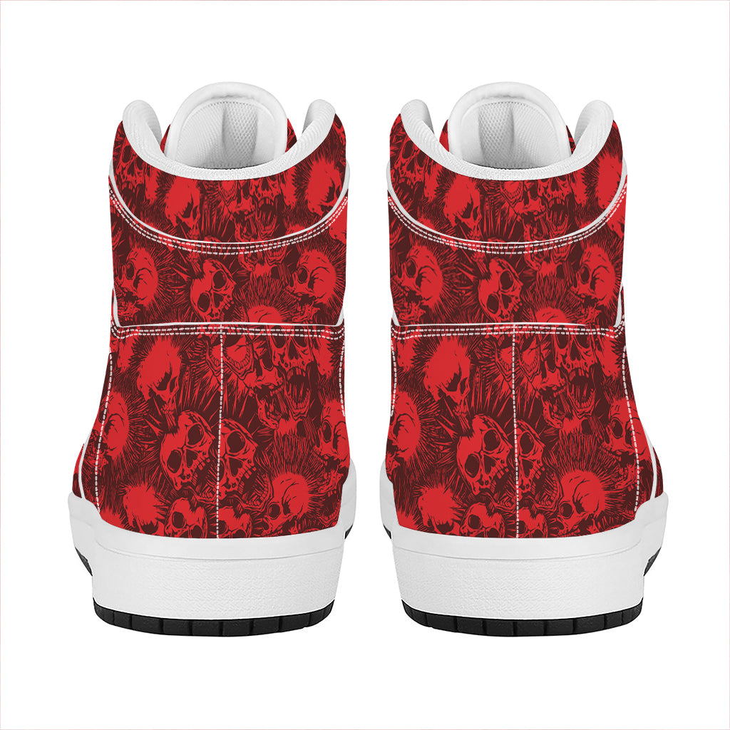 Red Punk Skull Pattern Print High Top Leather Sneakers