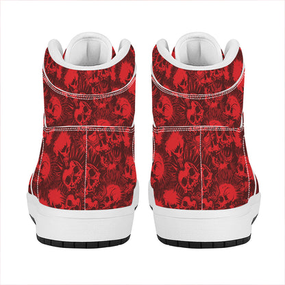 Red Punk Skull Pattern Print High Top Leather Sneakers