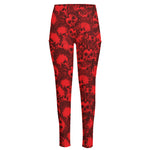 Red Punk Skull Pattern Print High-Waisted Pocket Leggings