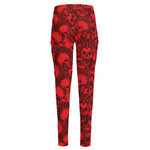 Red Punk Skull Pattern Print High-Waisted Pocket Leggings