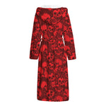 Red Punk Skull Pattern Print Hooded Bathrobe