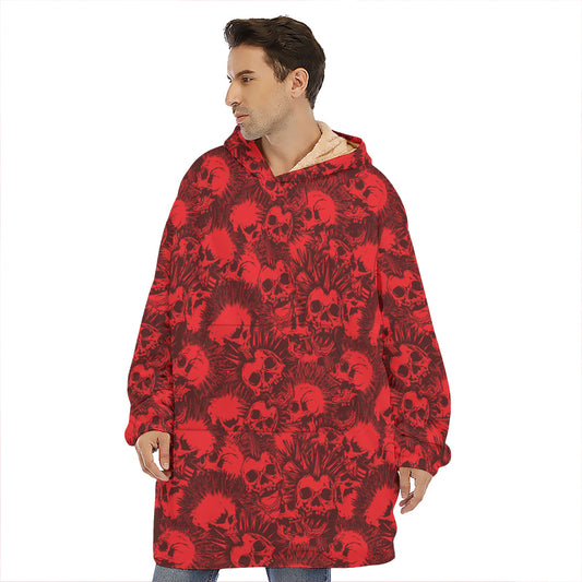 Red Punk Skull Pattern Print Hoodie Blanket