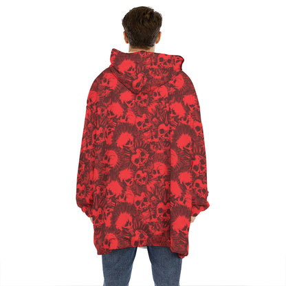 Red Punk Skull Pattern Print Hoodie Blanket