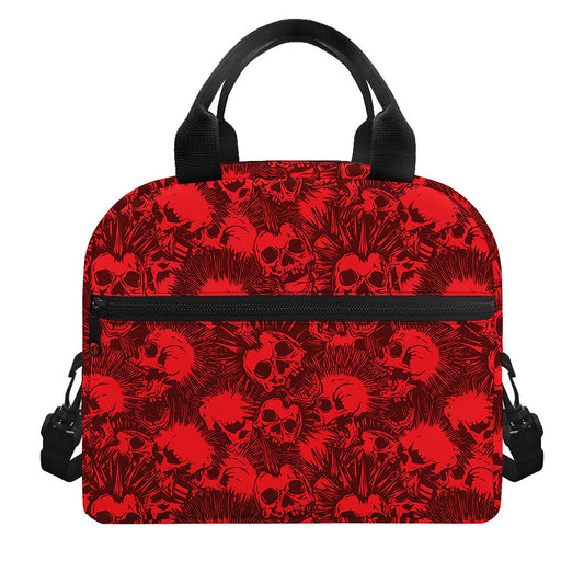 Red Punk Skull Pattern Print Insulated Lunch Bag