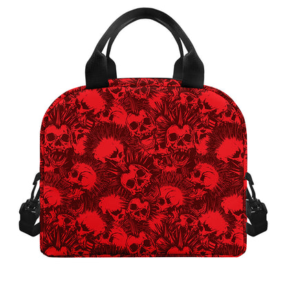 Red Punk Skull Pattern Print Insulated Lunch Bag