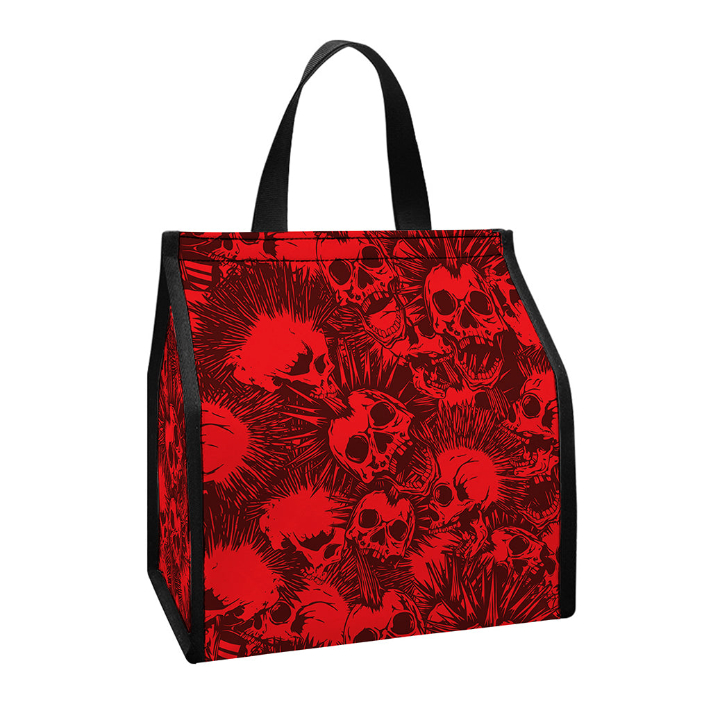 Red Punk Skull Pattern Print Insulated Lunch Tote