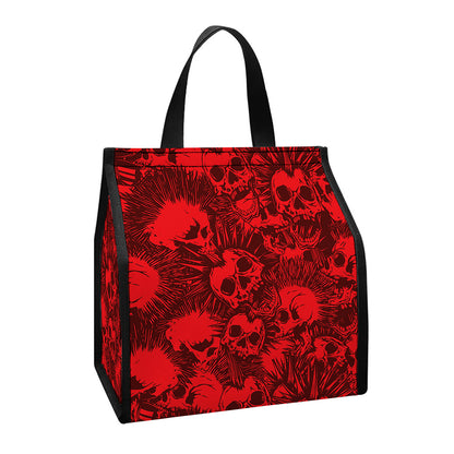 Red Punk Skull Pattern Print Insulated Lunch Tote