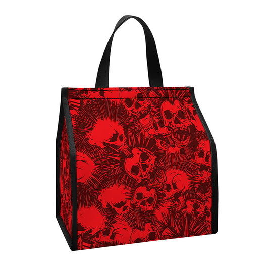 Red Punk Skull Pattern Print Insulated Lunch Tote