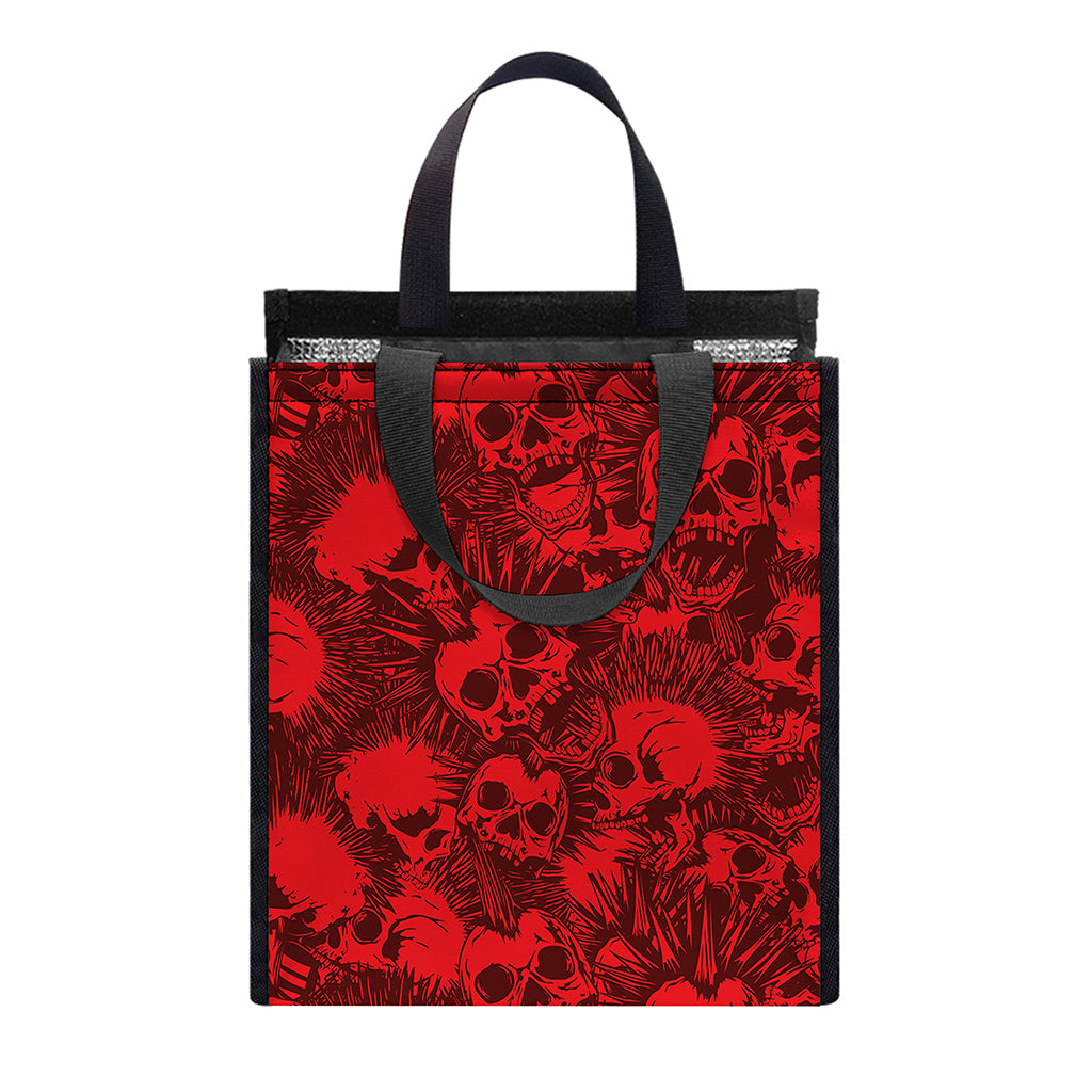Red Punk Skull Pattern Print Insulated Lunch Tote