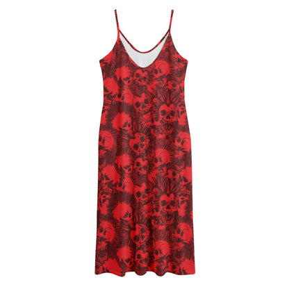 Red Punk Skull Pattern Print Jersey Midi Cami Dress