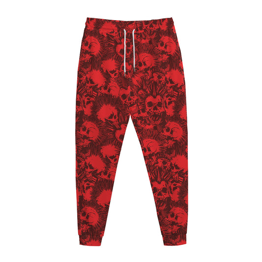 Red Punk Skull Pattern Print Jogger Pants