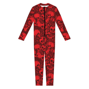 Red Punk Skull Pattern Print Jumpsuit