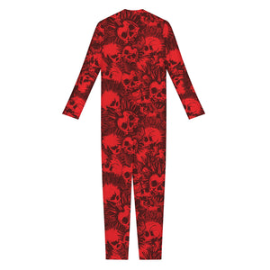 Red Punk Skull Pattern Print Jumpsuit