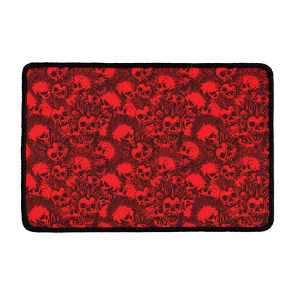 Red Punk Skull Pattern Print Kitchen Mat