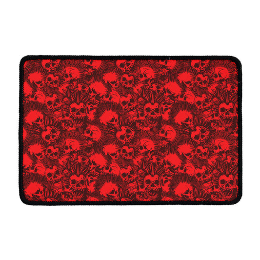 Red Punk Skull Pattern Print Kitchen Mat