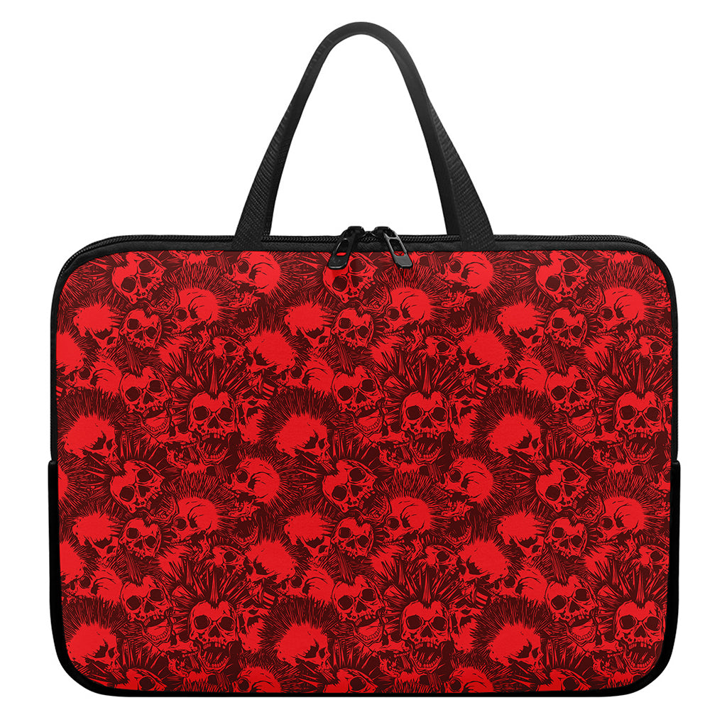 Red Punk Skull Pattern Print Laptop Sleeve With Handle