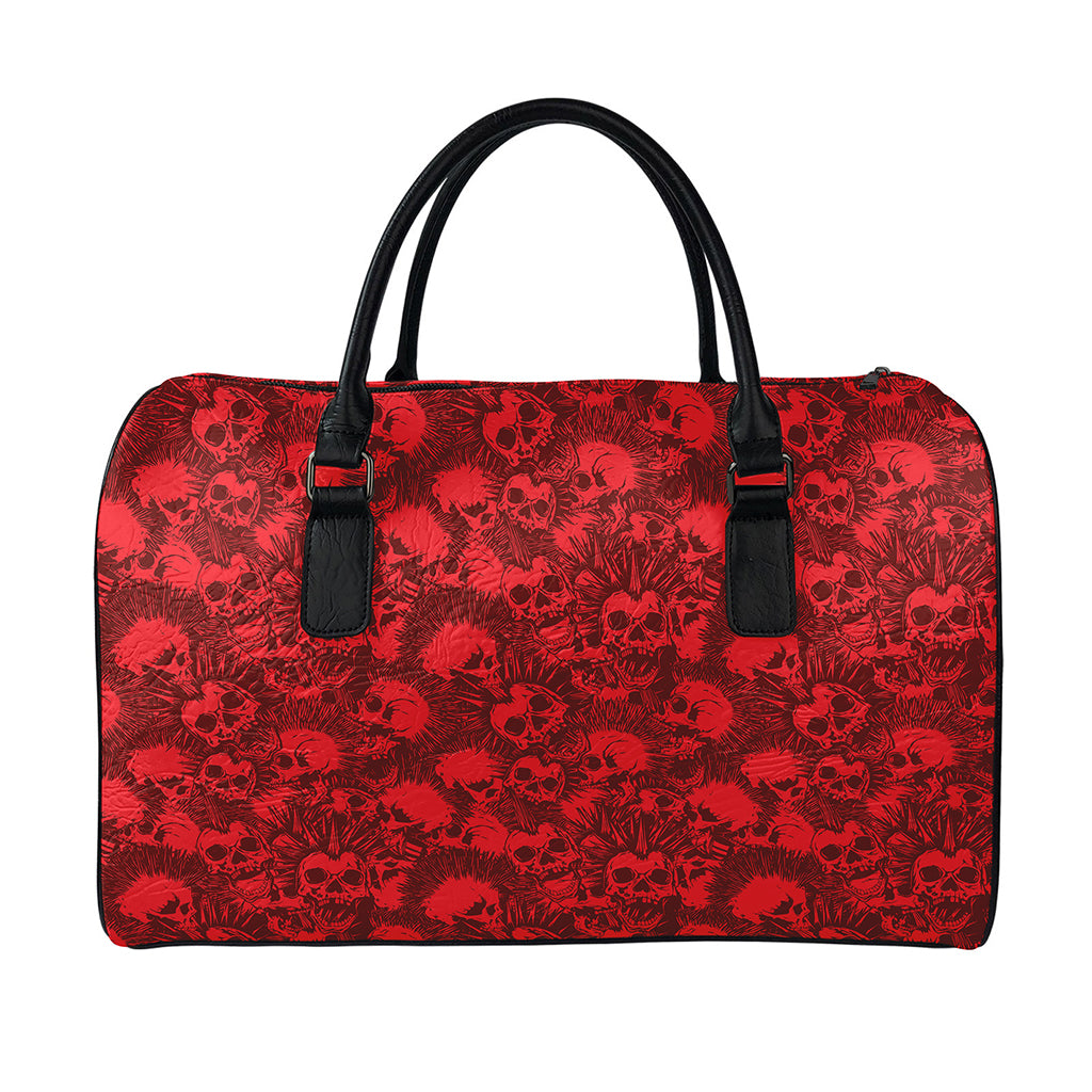 Red Punk Skull Pattern Print Leather Duffle Bag