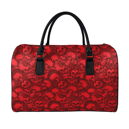 Red Punk Skull Pattern Print Leather Duffle Bag