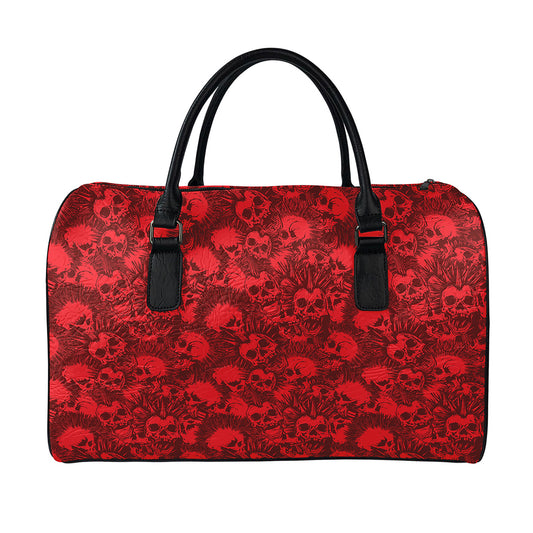 Red Punk Skull Pattern Print Leather Duffle Bag